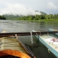 и вот до нас доносится шум, переходящий в грохот.
Это порог «Кобыровский», говорит о себе, да что там говорит, кричит: «- Вот он
я.» 

Все мокрые по уши, но довольные, на этот раз шли
прямо, на самые мощные валы, какая там их высота, метр, два, больше, меньше, но
было здорово! Эх, юбки, юбки, плащевка, хоть и прорезиненная, но не справляется
с такой водой, откачали воду с помощью губки, литр не менее за раз,
расслабляться некогда уже слышно грохот&nbsp;
очередного порога «Пыжинский». Валы под два метра не менее. Класс!!!
Прошли на ура! Пристали к берегу, перевести дух, отдышаться,&nbsp; проверить веревки. Подошел местный рыбак,
перекурили. Дальше говорит ничего серьезного нет, - А, Щеки,- спросил я, про
щеки он ни чего и не знает, а вот рыцарь какой-то нам еще надо пройти. И снова
в путь. 

«-Не хрена себе», - повторил я три раза подряд,
когда нас крутануло на 360 градусов, и потащило назад, но&nbsp; три, четыре удара веслом и мы вышли из бочки,
а впереди еще «Щеки», толи еще будет. 

И вот уже слышен рокот
очередного порога, сильный прижим к скале, но мы к этому готовы. А раз прижим, значит,
есть и отжим. Думал, будет сложнее. Вот уже у Кебезень, нет на этот раз обойдемся без мороженкого. Еще
пару километром и всё на сегодня, хватит, всё по плану. Место обжитое, не один
раз там туристы останавливались. И нам туда. 