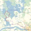 Вот схема нашего скромного путешествия. Трансфер Кострома-Петрилово. Далее перемещение на каяках по Саметской промоине до самого большого острова водохранилища - острова Моховатого. Ночевка на острове. На следующий день огибаем остров и возвращаемся к месту старта - с. Петрилово.